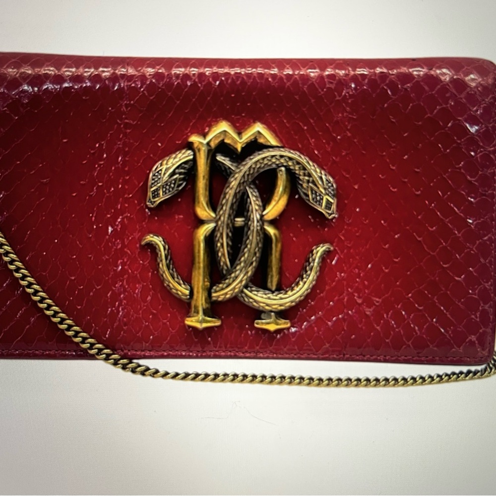 Roberto Cavalli Red and Gold Quilted Clutch